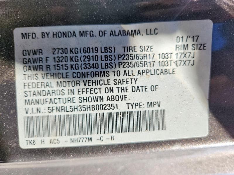 2017 HONDA ODYSSEY SE 13