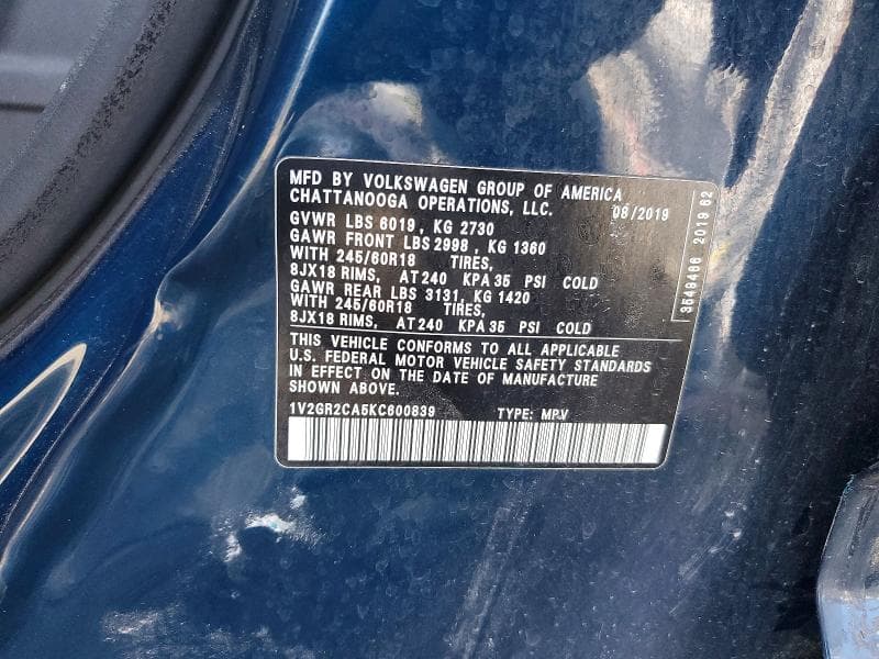 2019 VOLKSWAGEN ATLAS S 13
