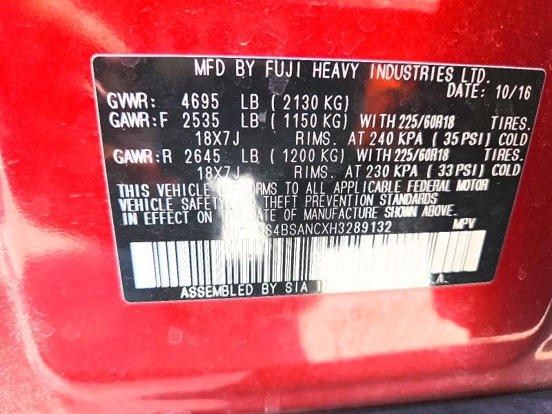 2017 SUBARU OUTBACK 2.5I LIMITED 14