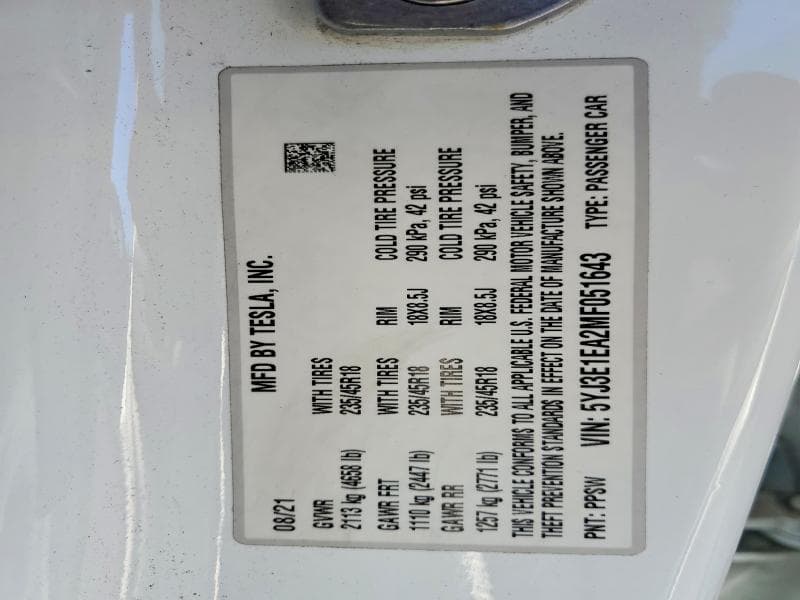 2021 TESLA MODEL 3 12