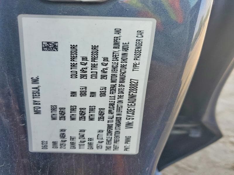 2022 TESLA MODEL 3 12