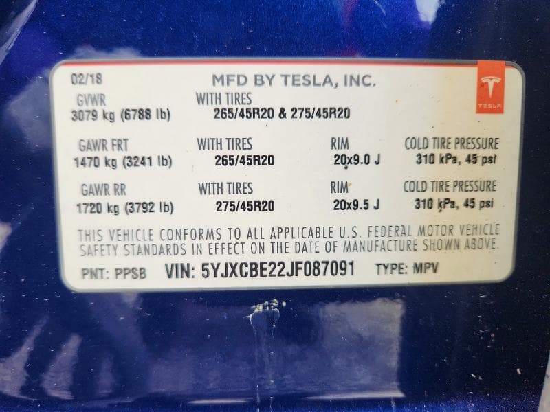 2018 TESLA MODEL X 14