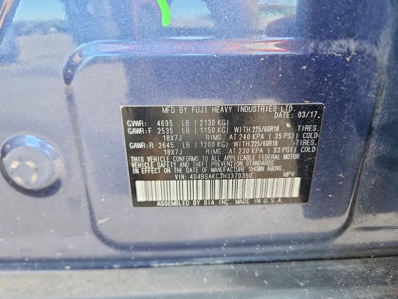 2017 SUBARU OUTBACK 2.5I LIMITED 13