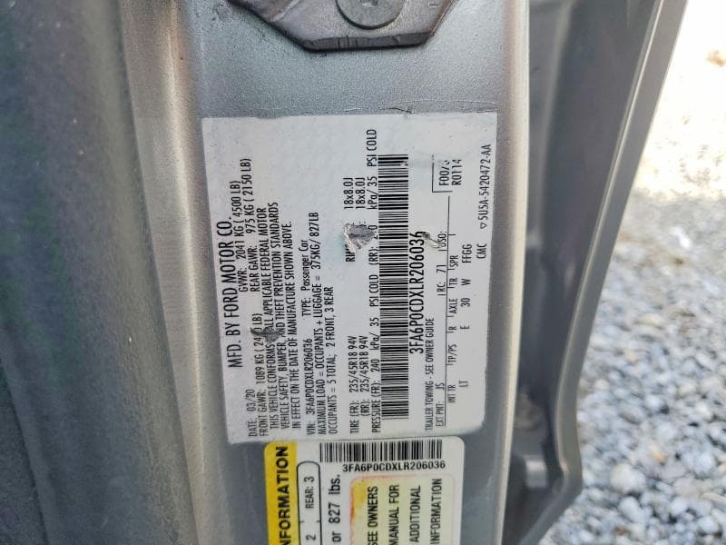 2020 FORD FUSION SEL 12