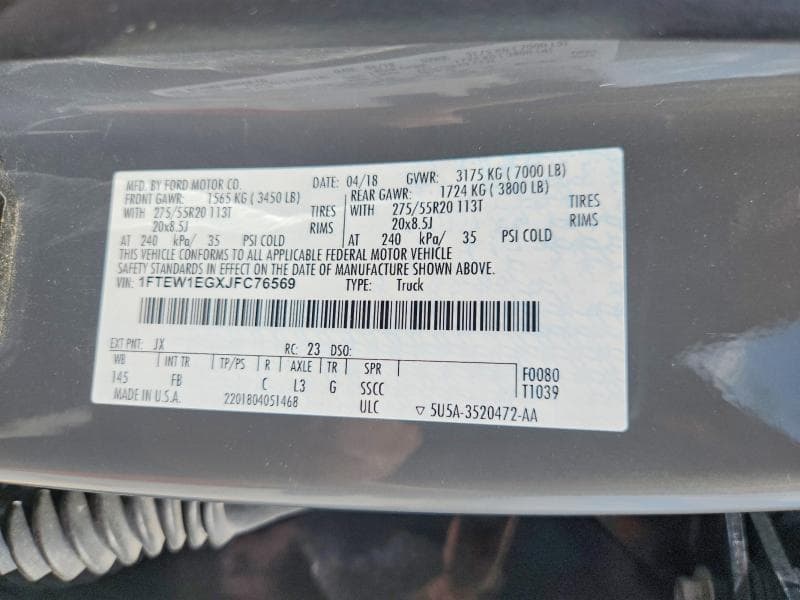 2018 FORD F150 SUPERCREW 12