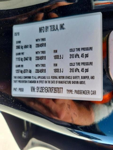 2019 TESLA MODEL 3 12