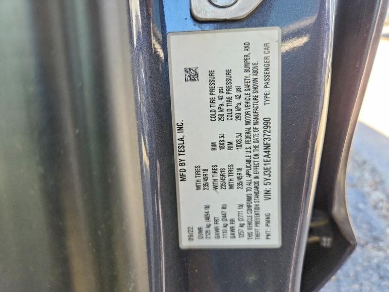 2022 TESLA MODEL 3 13