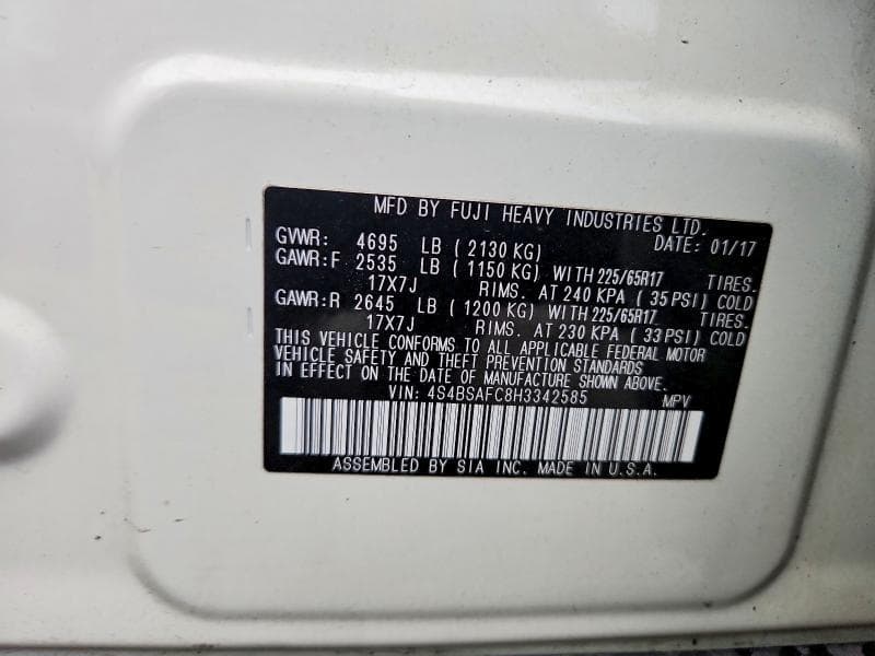 2017 SUBARU OUTBACK 2.5I PREMIUM 14