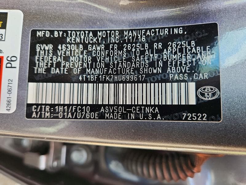 2017 TOYOTA CAMRY LE 13