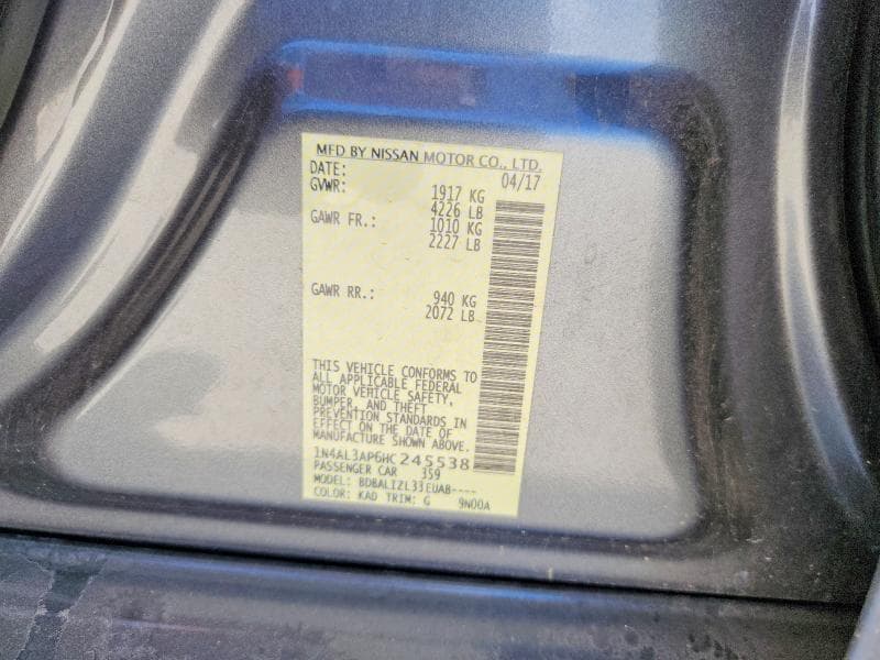 2017 NISSAN ALTIMA 2.5 SV 13