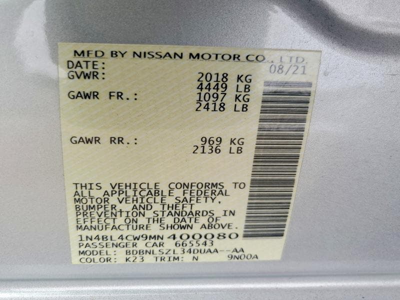 2021 NISSAN ALTIMA SR 13