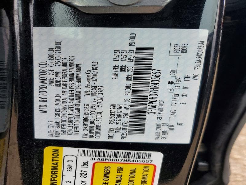 2017 FORD FUSION SE 12