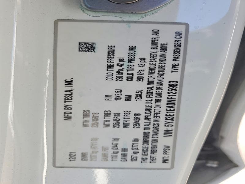2022 TESLA MODEL 3 12