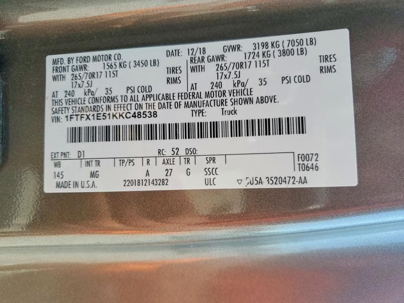2019 FORD F150 SUPER CAB 12