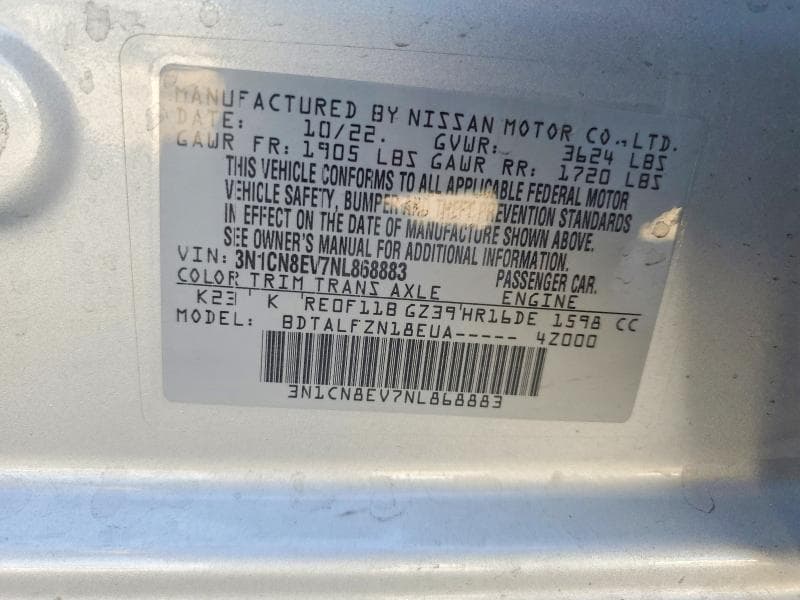 2022 NISSAN VERSA SV 12