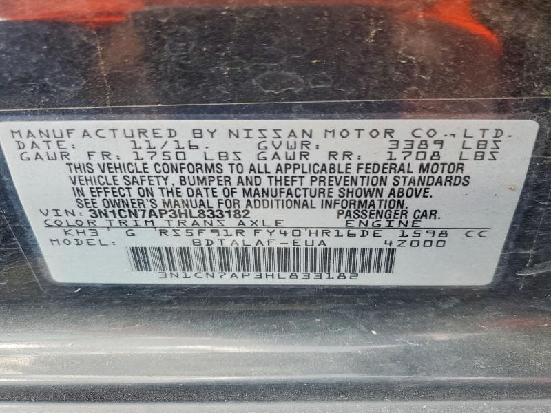 2017 NISSAN VERSA 1.6 S 12