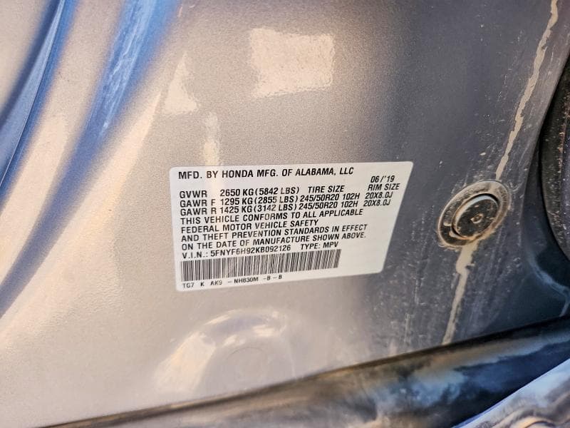 2019 HONDA PILOT TOURING 12