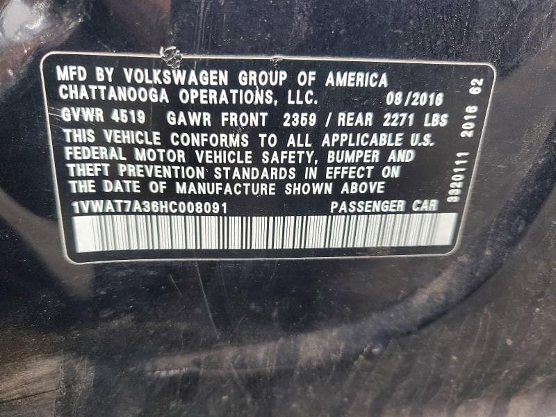 2017 VOLKSWAGEN PASSAT S 12