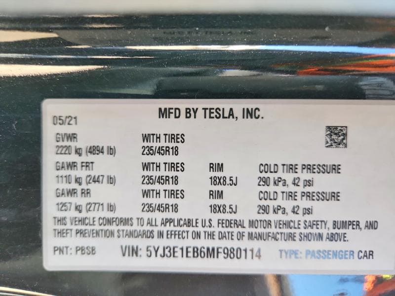 2021 TESLA MODEL 3 12