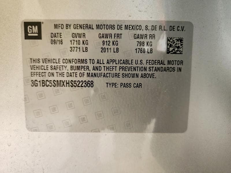 2017 CHEVROLET CRUZE LS 12