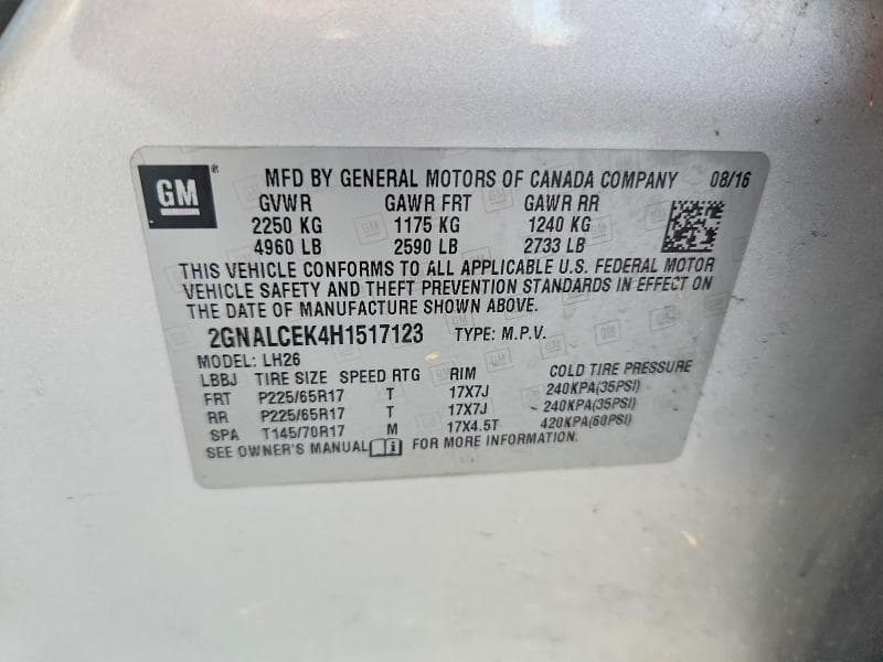 2017 CHEVROLET EQUINOX LT 12