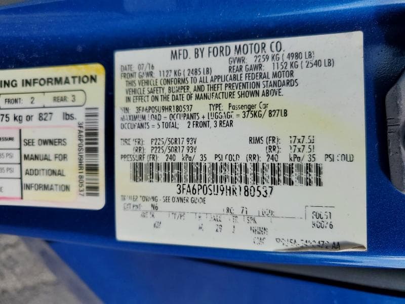 2017 FORD FUSION TITANIUM PHEV 12