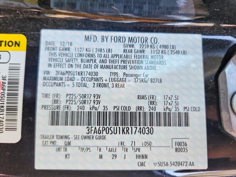 2019 FORD FUSION TITANIUM 12