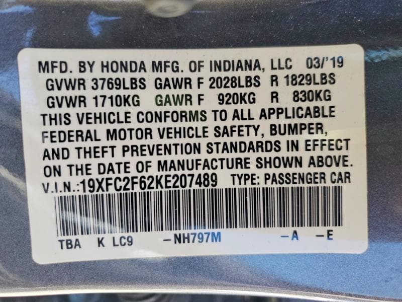 2019 HONDA CIVIC LX 12