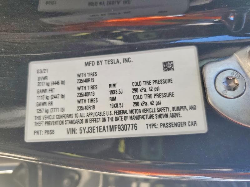 2021 TESLA MODEL 3 12