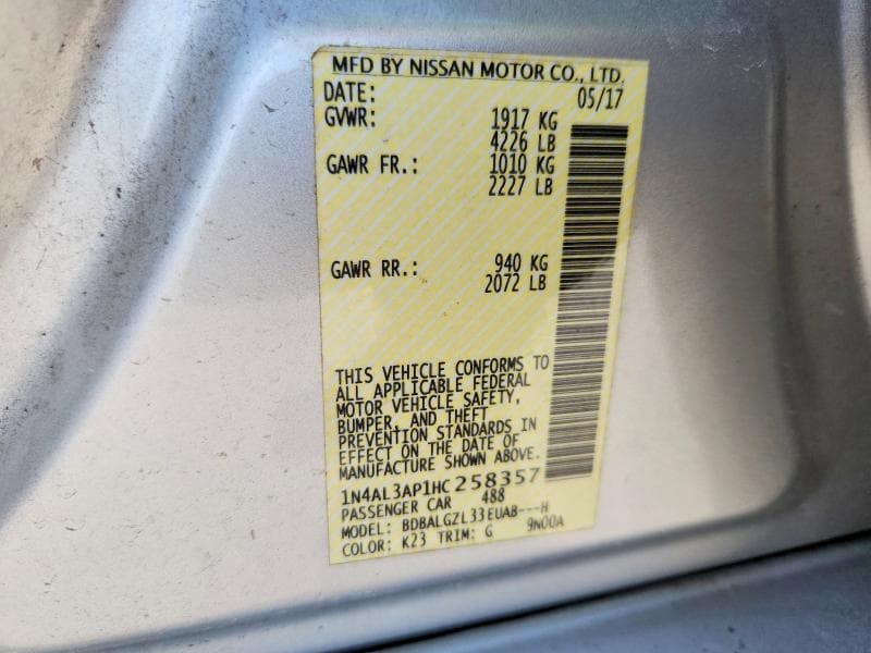 2017 NISSAN ALTIMA 2.5 S 12