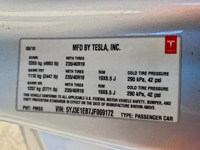 2018 TESLA MODEL 3 12