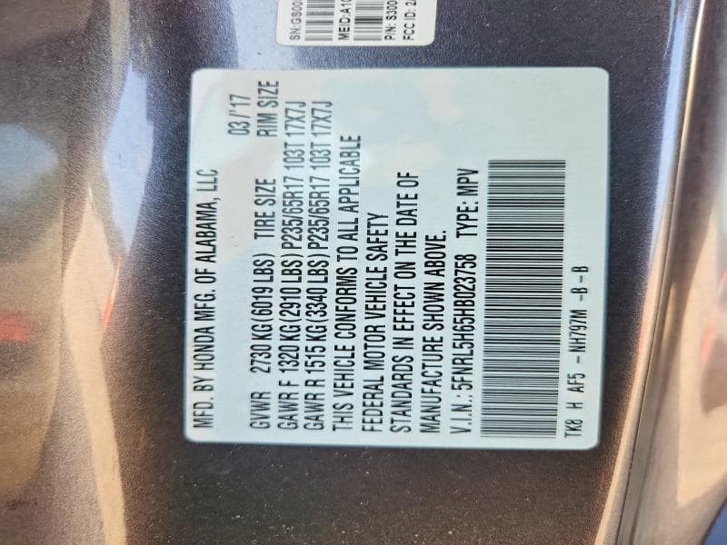 2017 HONDA ODYSSEY EXL 13