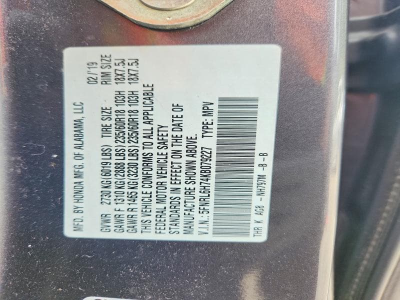 2019 HONDA ODYSSEY EXL 14