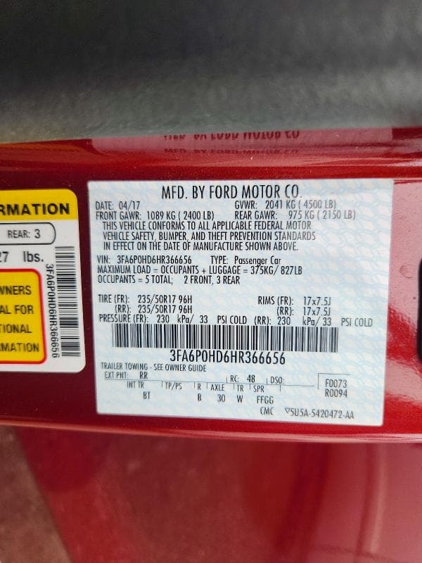 2017 FORD FUSION SE 12