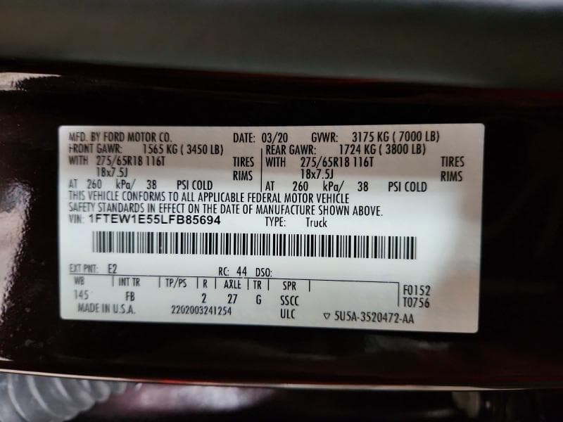 2020 FORD F150 SUPERCREW 12
