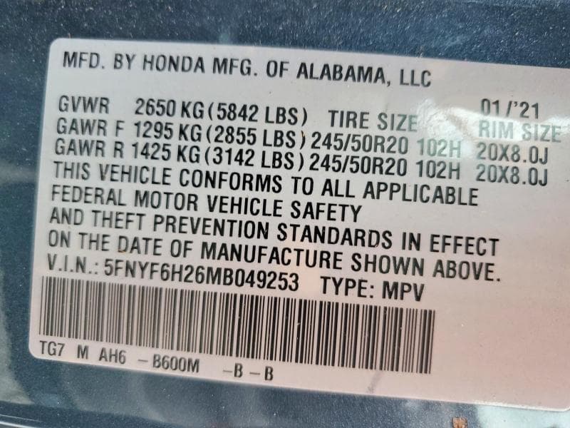 2021 HONDA PILOT SE 13