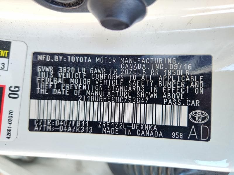 2017 TOYOTA COROLLA LE 13