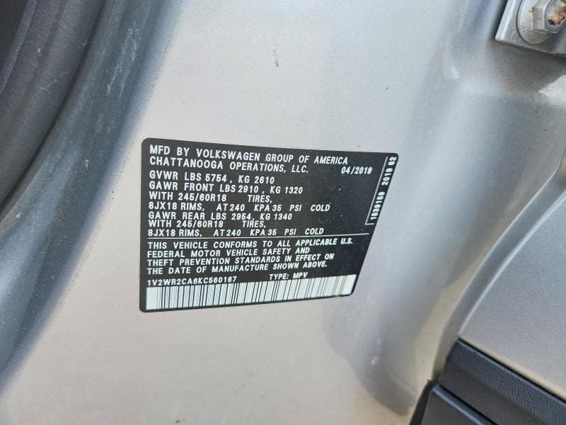2019 VOLKSWAGEN ATLAS SE 13