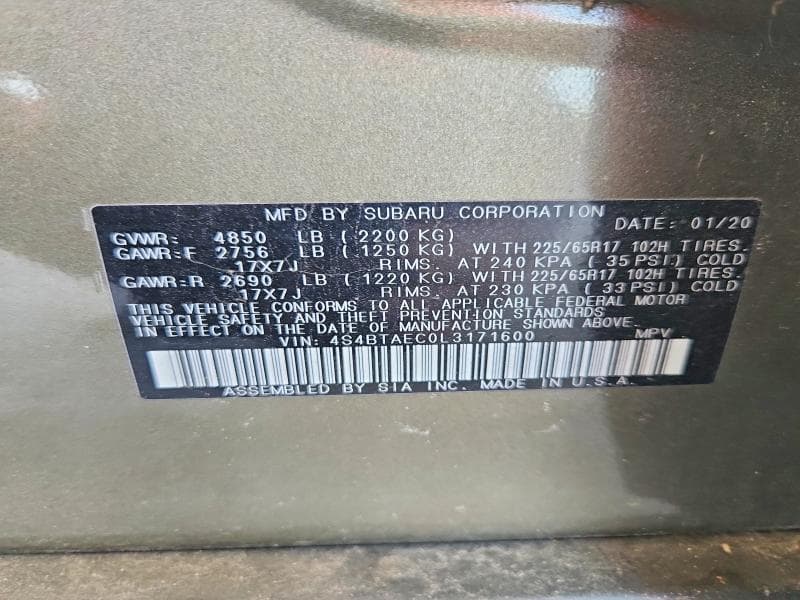 2020 SUBARU OUTBACK PREMIUM 12