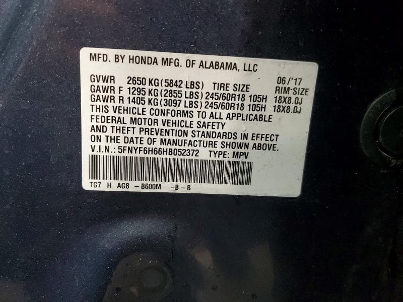 2017 HONDA PILOT EXL 12
