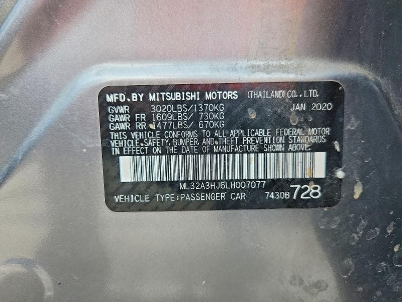 2020 MITSUBISHI MIRAGE ES 12