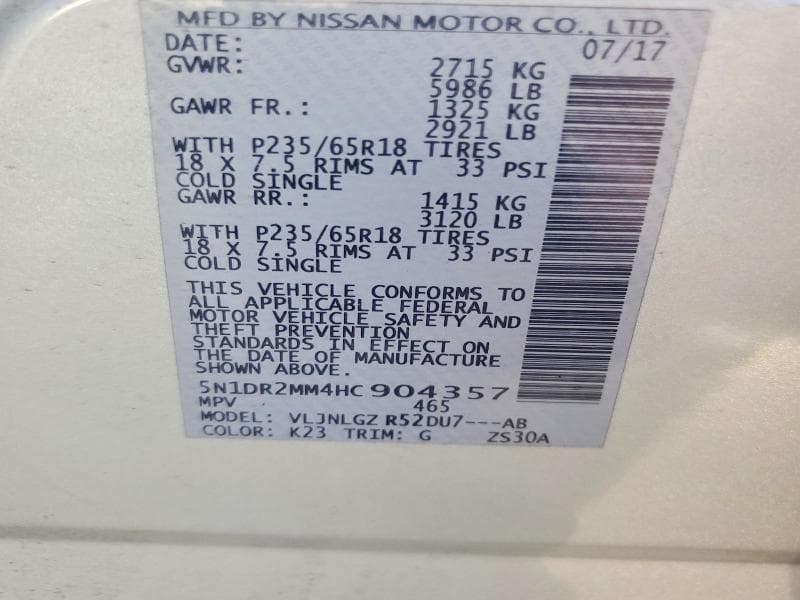 2017 NISSAN PATHFINDER SL 12