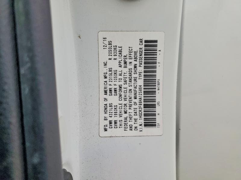 2017 HONDA ACCORD EXL 12