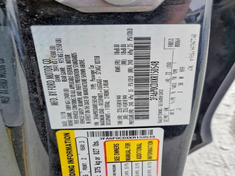 2019 FORD FUSION SEL 12