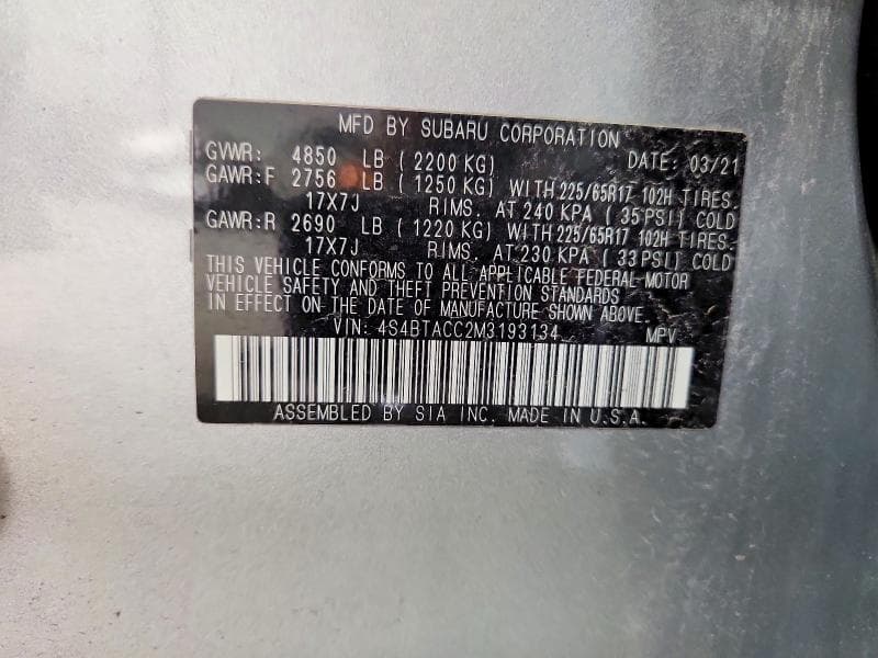 2021 SUBARU OUTBACK PREMIUM 12