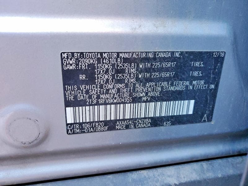2019 TOYOTA RAV4 LE 13