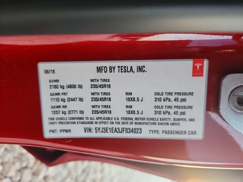 2018 TESLA MODEL 3 12