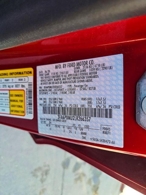 2020 FORD FUSION SEL 12