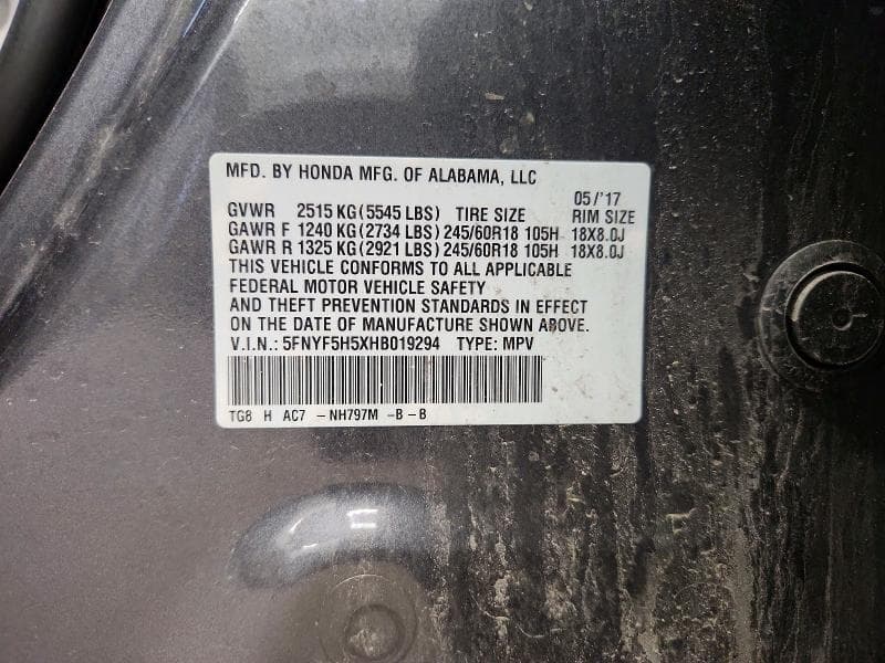 2017 HONDA PILOT EXL 13