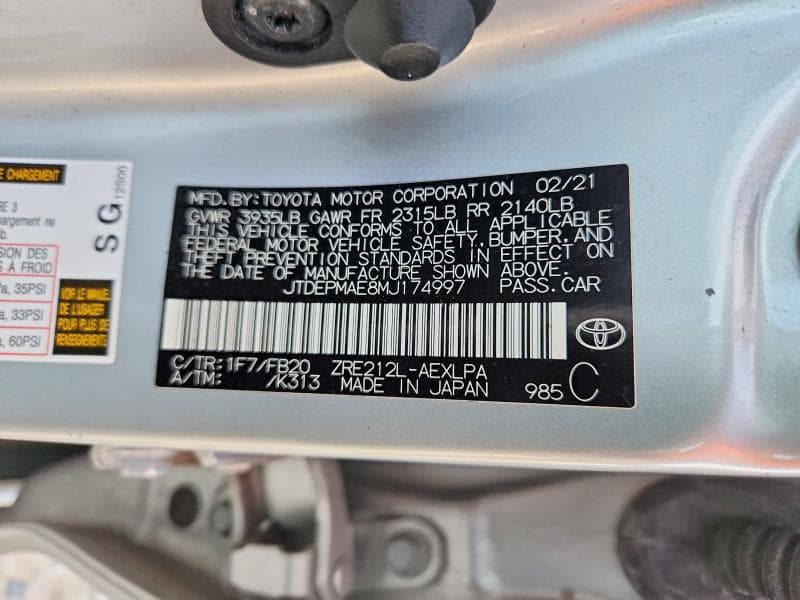 2021 TOYOTA COROLLA LE 12